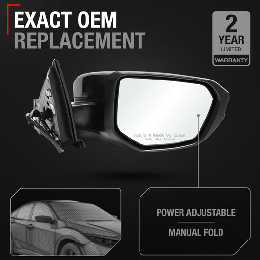 Honda Civic Side Mirror Replacement, Passenger Side - Power Adjust, Manual Fold, Convex Glass, Smooth Black Housing - Passenger Side Mirror
