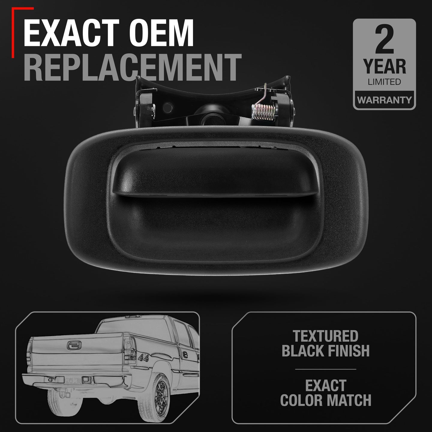 1999-2007 Chevrolet Silverado 1500 2500 3500 GMC Sierra 1500 2500 3500 Tailgate Handle Assembly and Bezel - Smooth Black - Tailgate Handle + Bezel