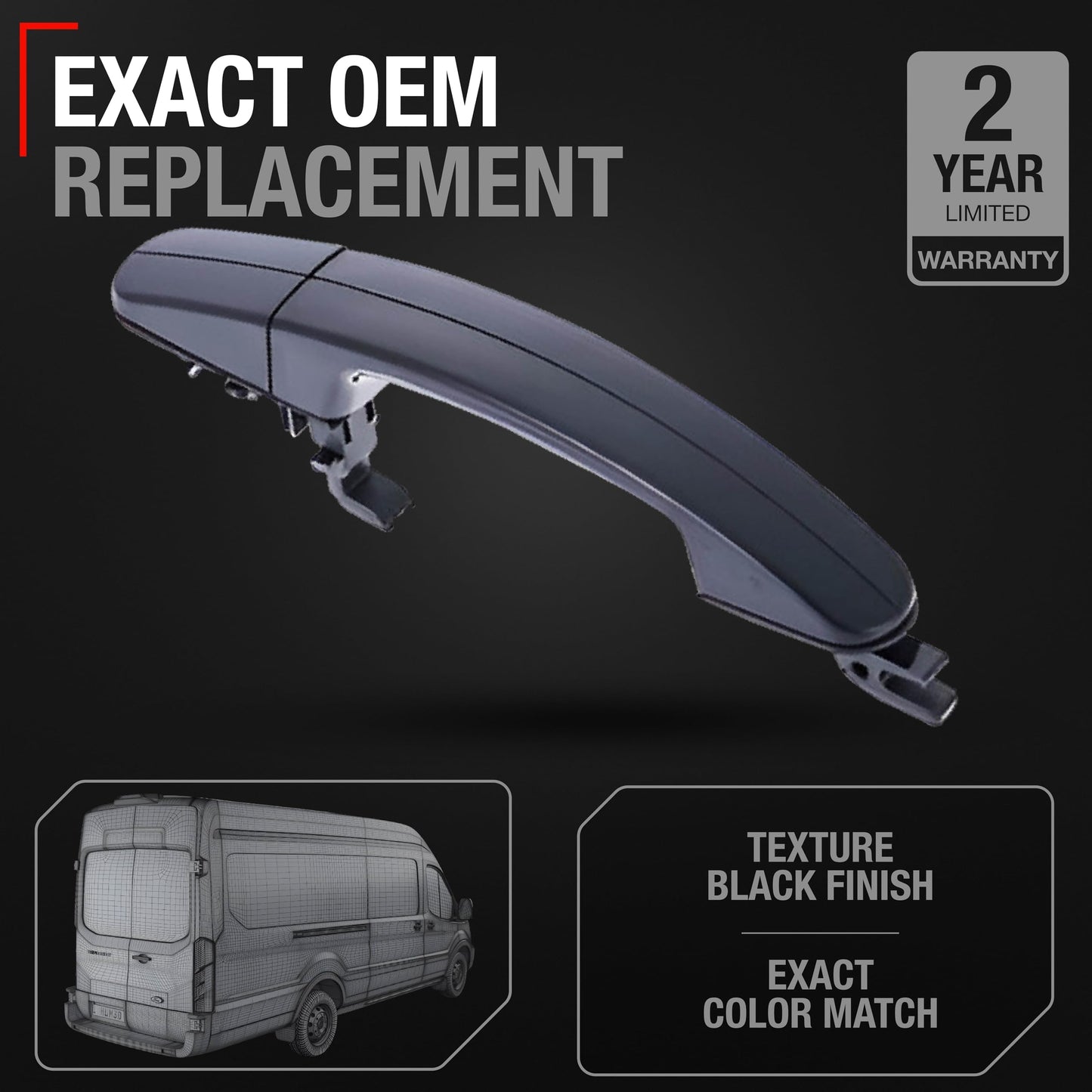 2012-2019 Ford C-Max Escape Focus Exterior Front and Rear Door Handle and Cover Set - Textured Black - Exterior Passenger Door Handle
