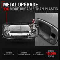 Exterior Front Passenger Door Handle, Upgraded Metal - Compatible with 1999-2006 Chevrolet Silverado, Suburban, Tahoe, Avalanche; 99-06 GMC Sierra, Yukon - All Chrome - OEM 15182406, 91128 - Front Passenger Handle without Keyhole