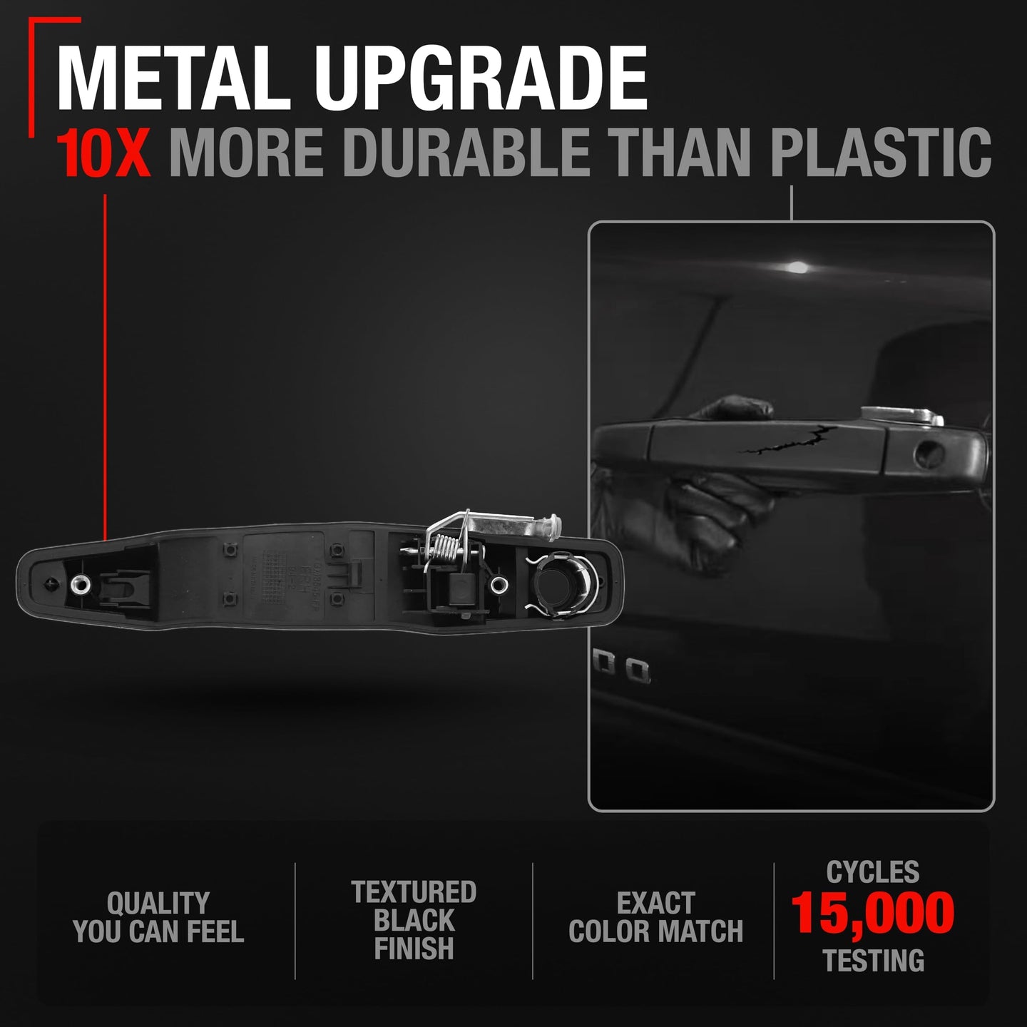 2007-2014 Chevrolet Silverado; 2007-2014 GMC Sierra 1500 2500 3500; Cadillac Escalade Exterior Front Passenger Door Handle, Upgraded Metal - Textured Black - Front Passenger Side Handle