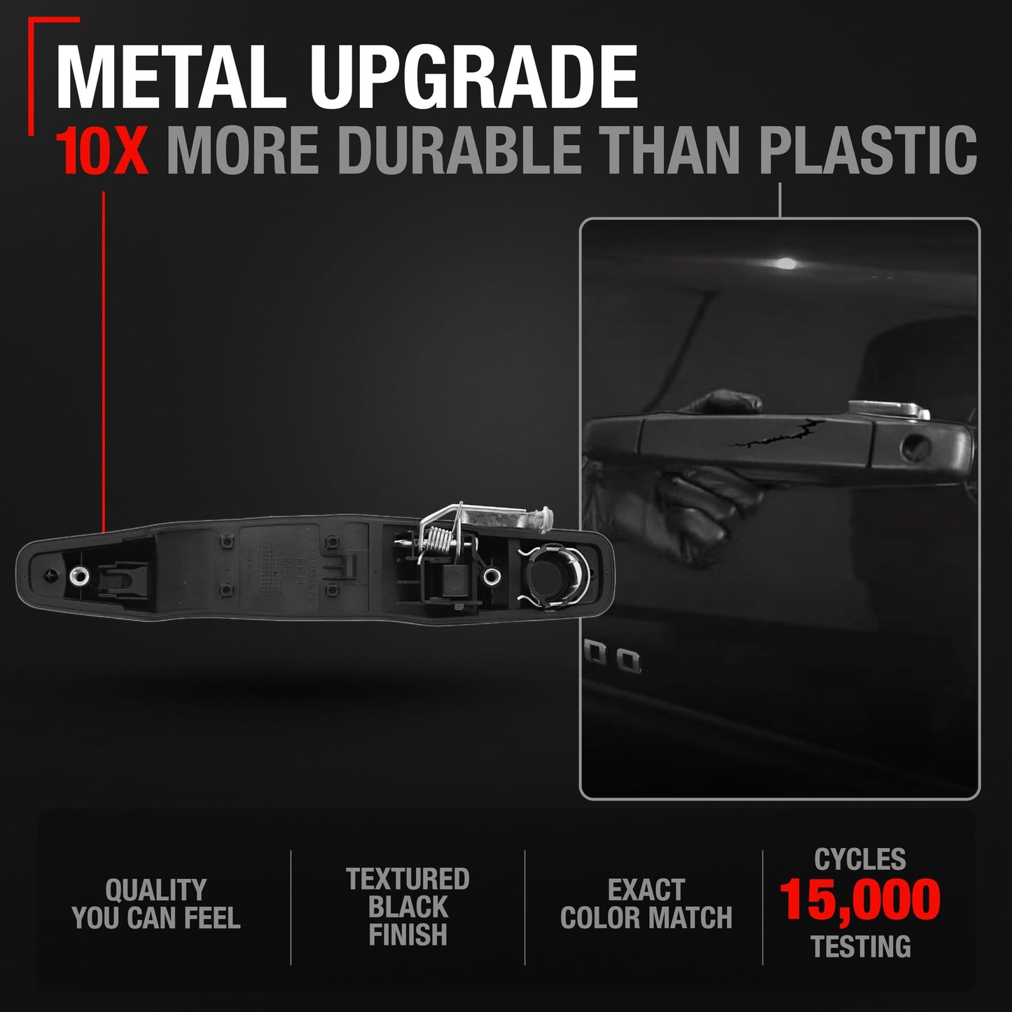 2007-2014 Chevrolet Silverado; 2007-2014 GMC Sierra 1500 2500 3500; Cadillac Escalade Exterior Front Passenger Door Handle, Upgraded Metal - Textured Black - Front Passenger Side Handle