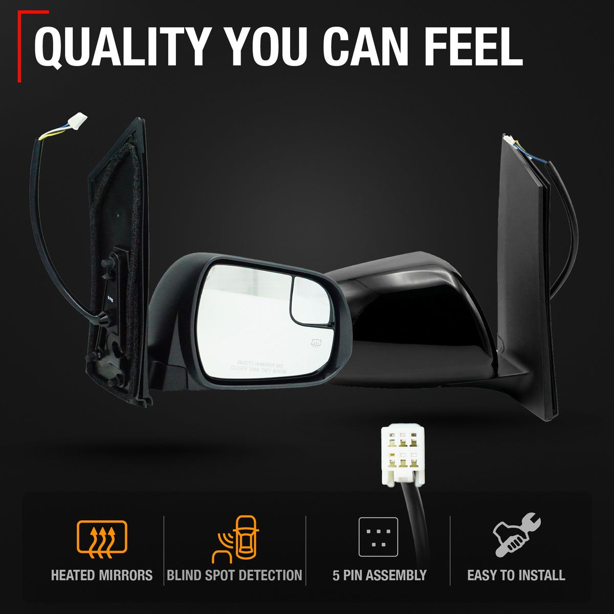 Passenger Side Heated Side View Mirror with Blind Spot Detection - Compatible with 2015-2020 Toyota Sienna - Power Heated, Blind Spot Detection, Manual Folding - OEM 8791008150 - Passenger Side Mirror