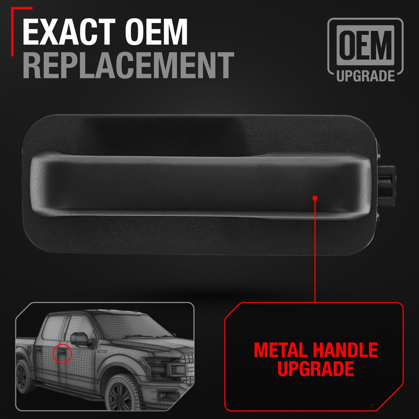 2015-2018 Ford F-150 Exterior Front or Rear Passenger Door Handle, Upgraded Metal - Textured Black - Front or Rear Passenger Side Handle