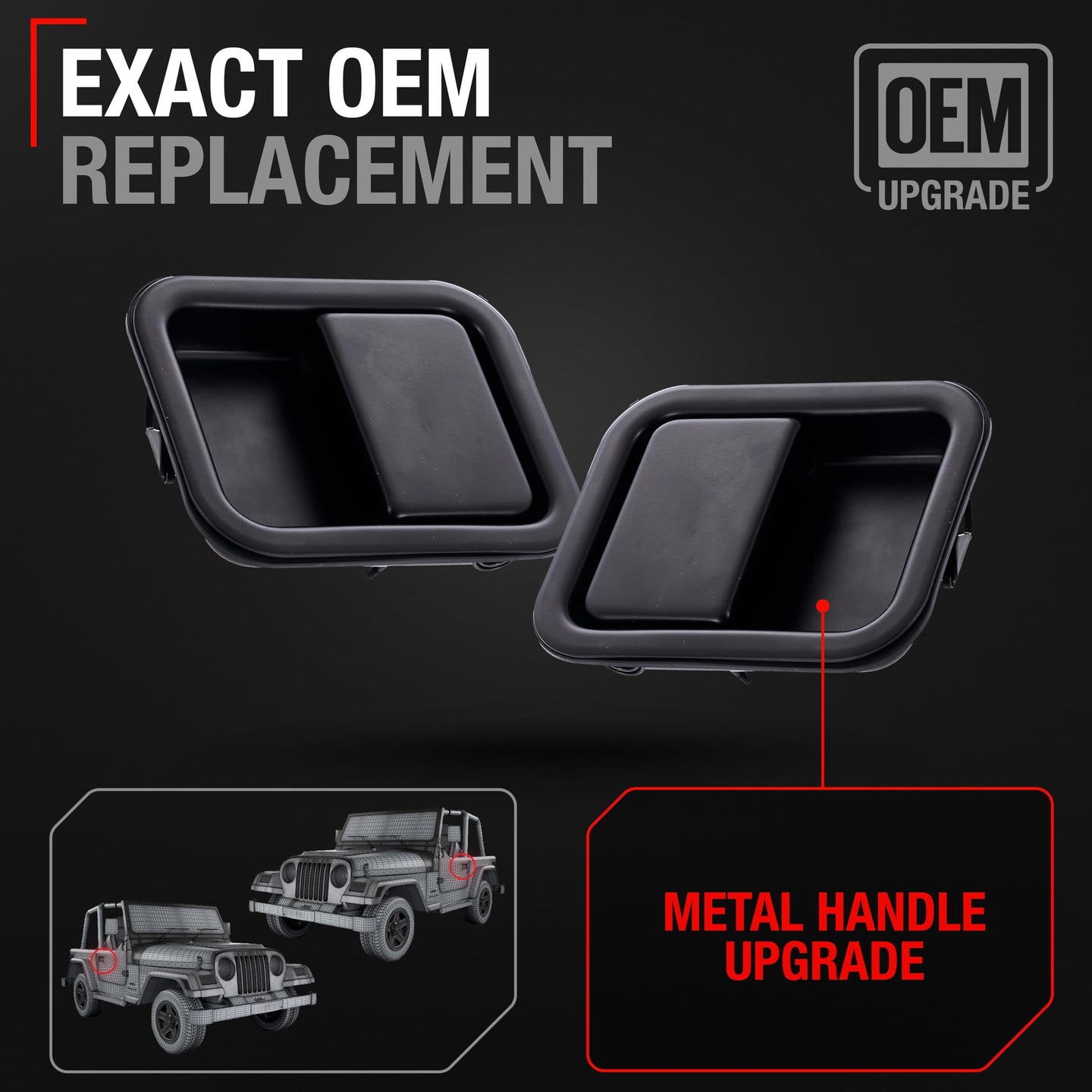 1997-2006 Jeep Wrangler Exterior Door Handle Set Front Driver and Passenger - Full Door Type Black Metal - Front Driver + Passenger Door Handle