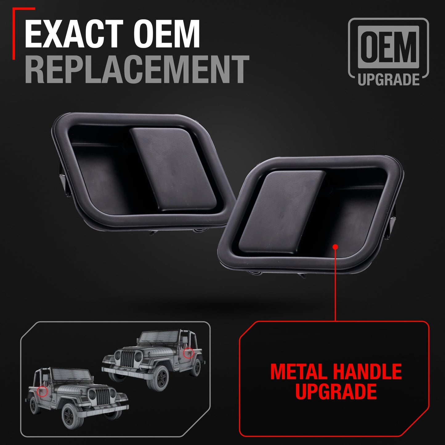 1997-2006 Jeep Wrangler Exterior Door Handle Set Front Driver and Passenger - Full Door Type Black Metal - Front Driver + Passenger Door Handle