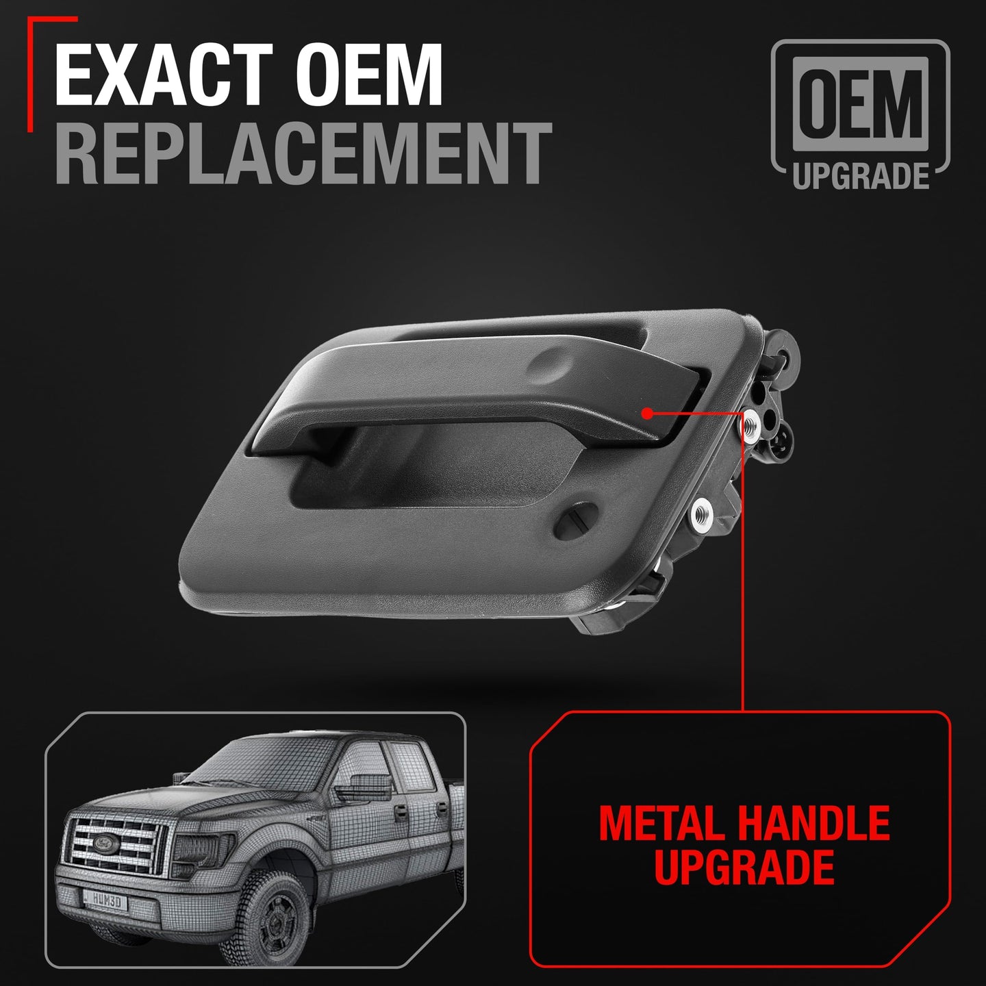 2004-2014 Ford F-150 Lobo Lincoln Mark LT Exterior Front Driver Door Handle, Upgraded Metal - Textured Black with Keyhole - Front Driver Side Handle