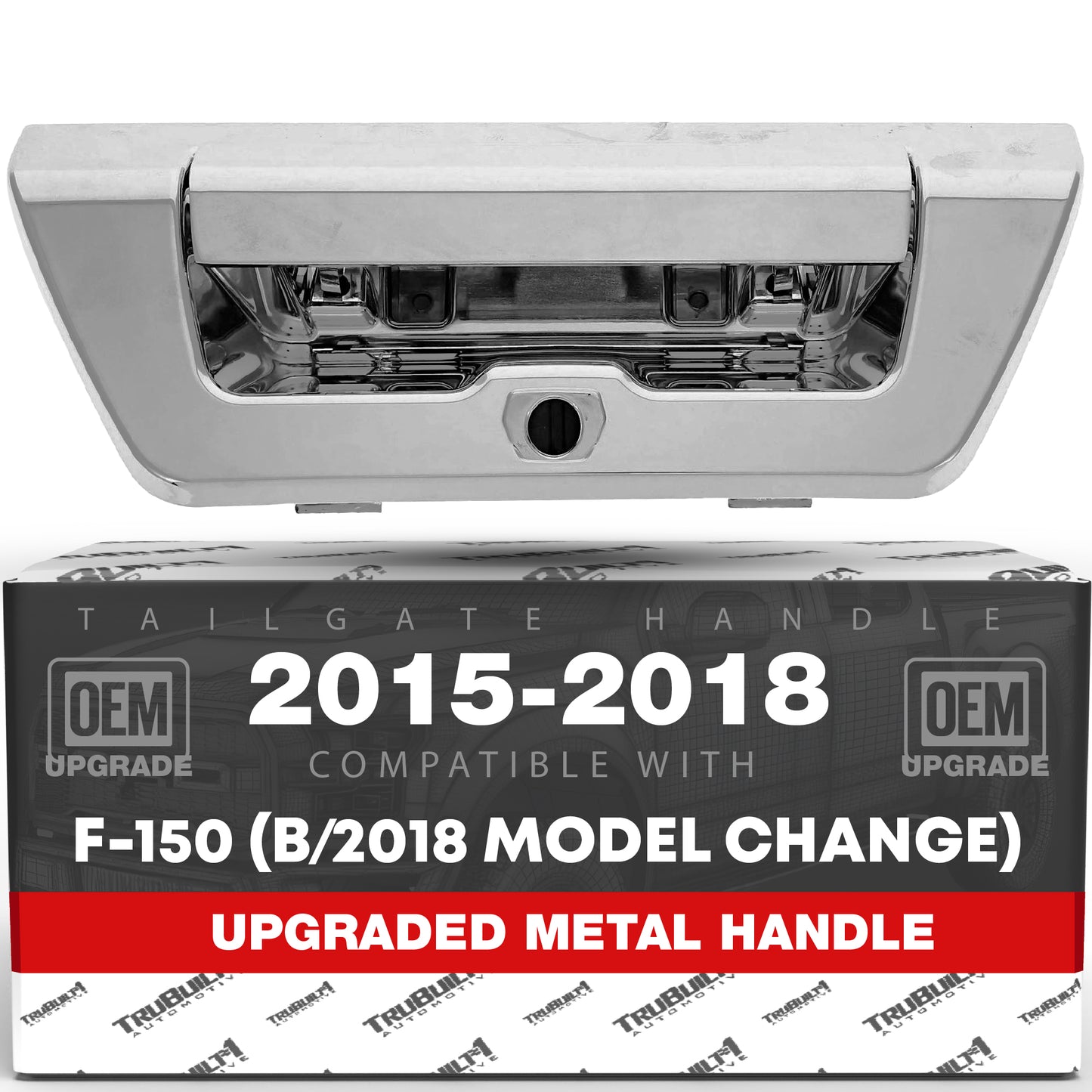 T1A Tailgate Handle Latch Replacement, Upgraded Metal - Compatible with 2015-2018 Ford F-150 (Before Model Change) - Tailgate Assembly, All Chrome w/Camera Hole - OEM FL3Z-9943400-AA-ACHMT, 97695