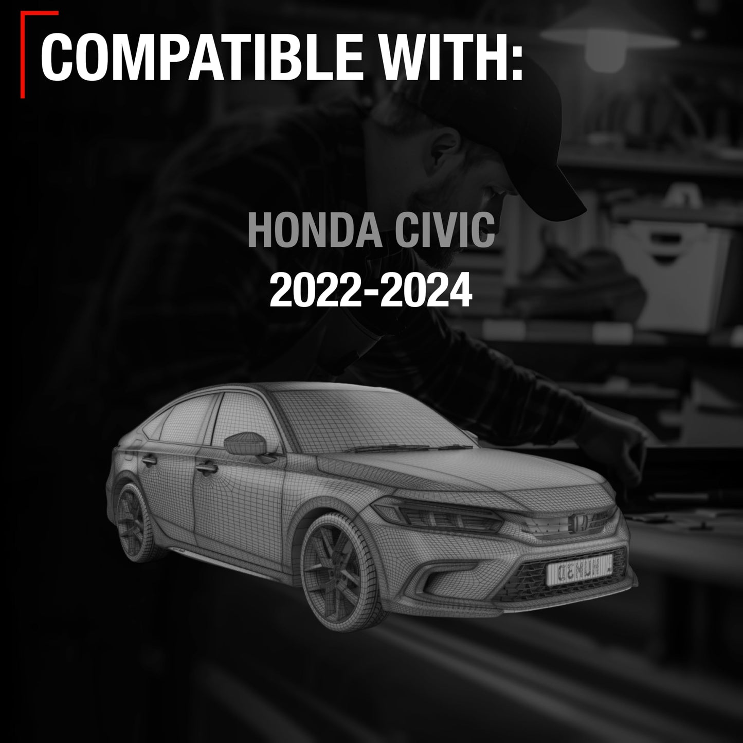 2022-2024 Honda Civic Passenger Side Mirror Replacement Powered Manual Fold Convex Glass Smooth Black - Passenger Side Mirror