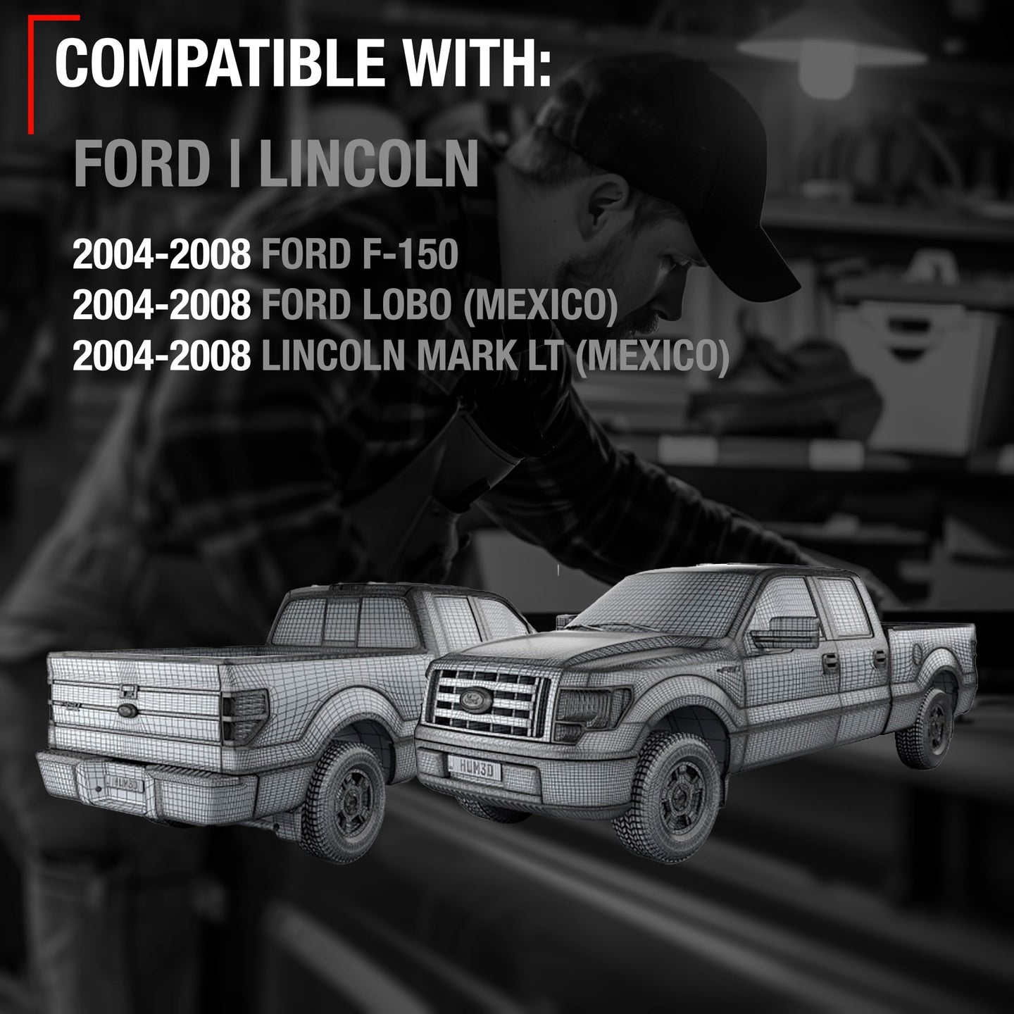 2004-2008 Ford F-150 Lobo Lincoln Mark LT Exterior Rear Driver Door Handle, Upgraded Metal - Textured Black - Rear Driver Side Handle