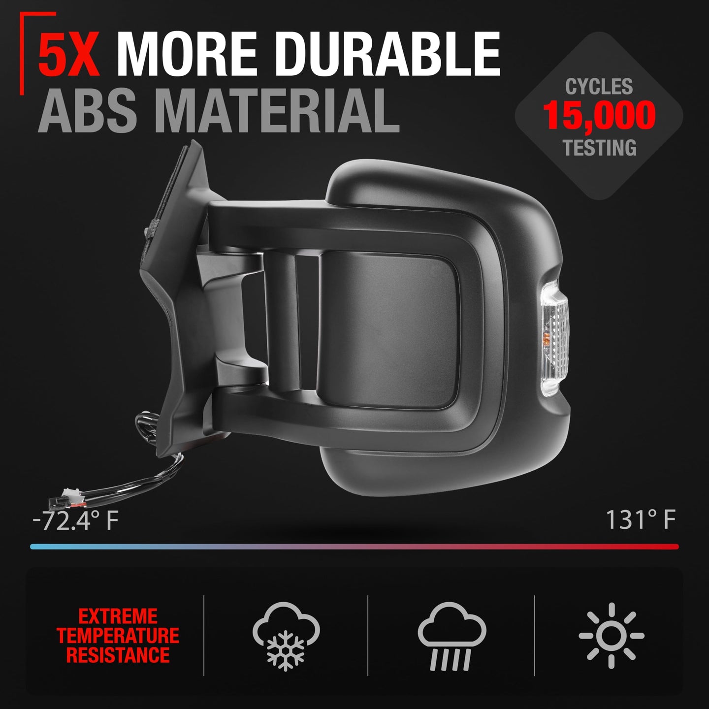 Ram Promaster Side Mirror, Driver Side - Powered, Heated, Manual Fold, Dual Glass, Textured Black - Driver Side Mirror