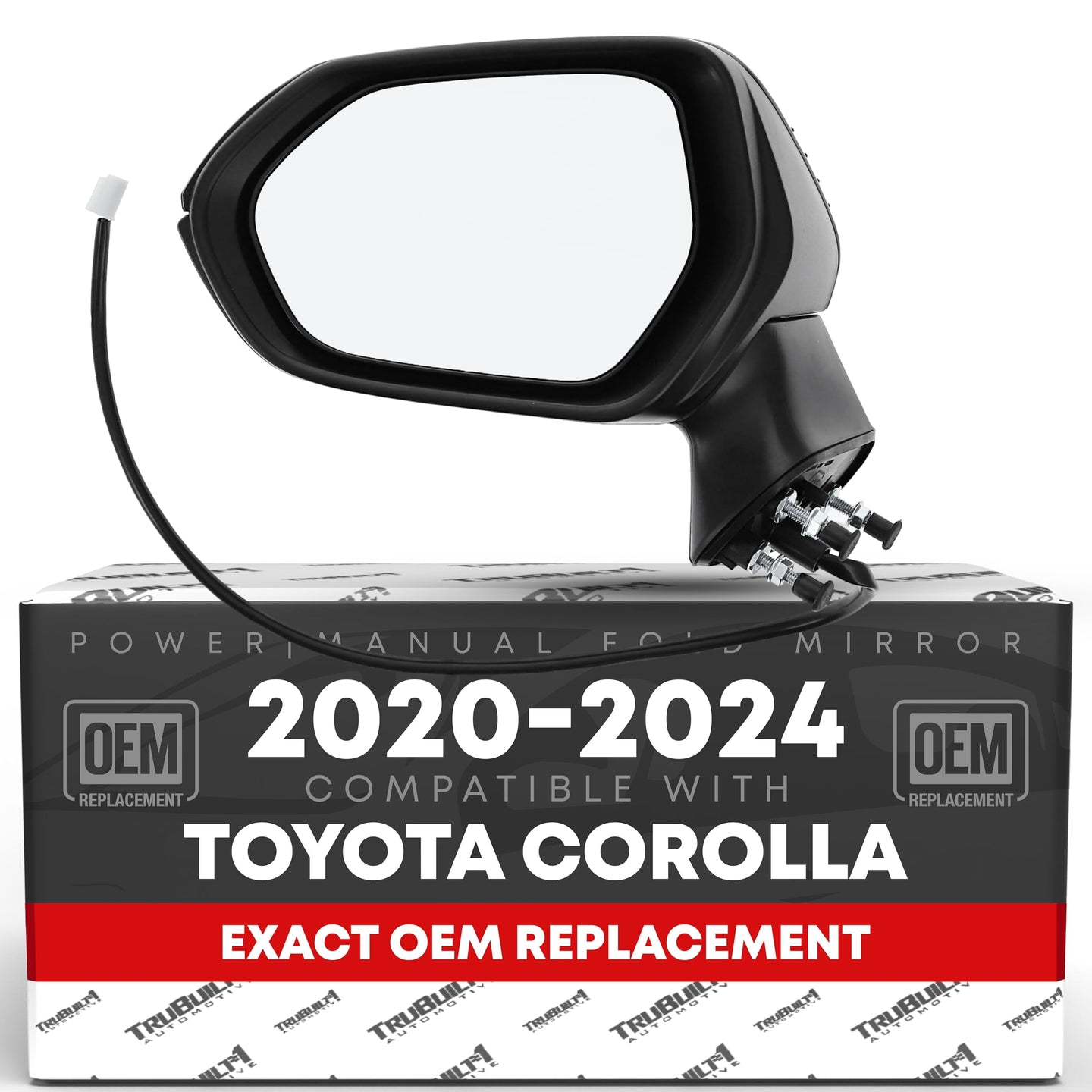 2020-2024 Toyota Corolla Sedan Driver Side Mirror Replacement - Power Adjustment Manual Folding Flat Glass Black - Driver Side Mirror