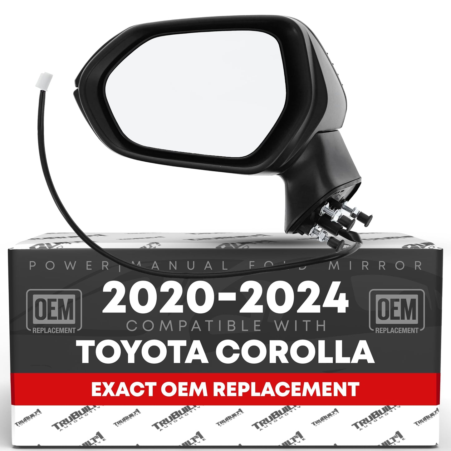 2020-2024 Toyota Corolla Sedan Driver Side Mirror Replacement - Power Adjustment Manual Folding Flat Glass Black - Driver Side Mirror