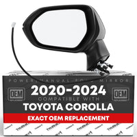 2020-2024 Toyota Corolla Sedan Driver Side Mirror Replacement - Power Adjustment Manual Folding Flat Glass Black - Driver Side Mirror