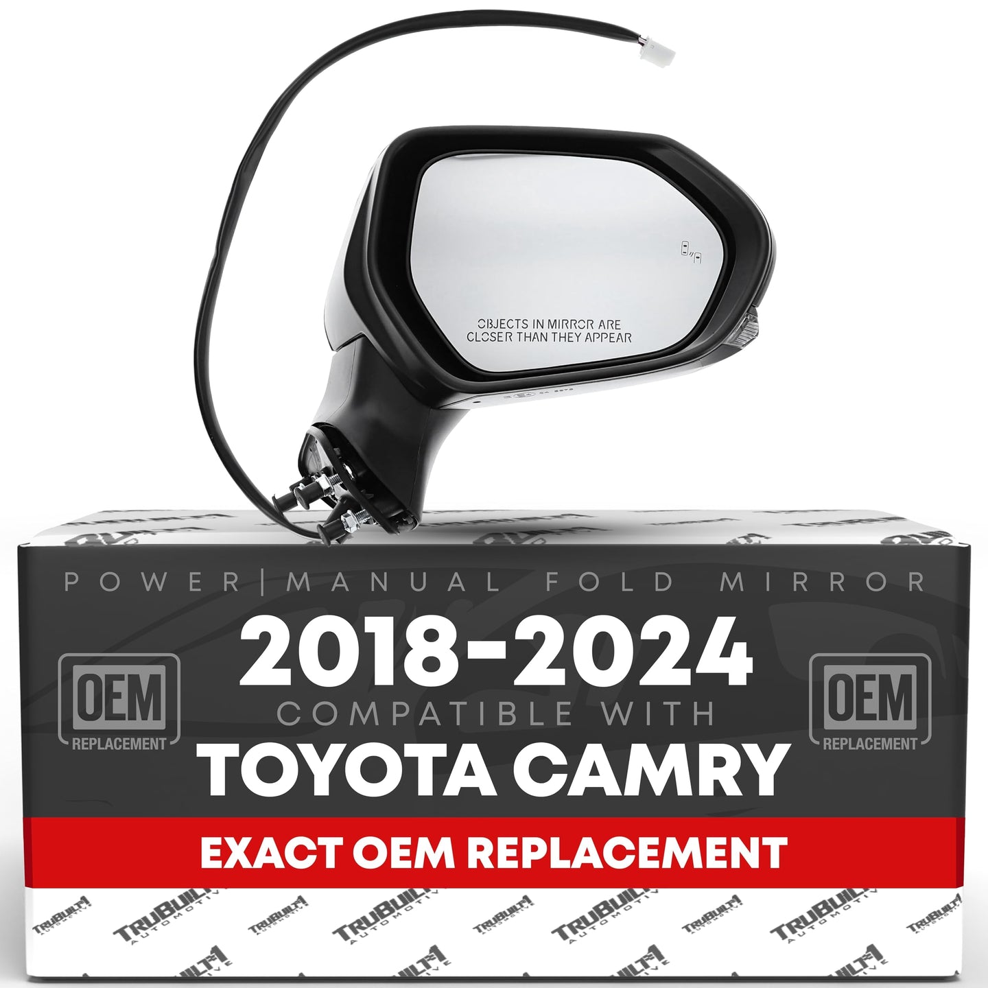 Passenger Side Mirror - Compatible with 2018-2024 Toyota Camry - Powered Adjustment, Heated, Turn Signal, Blind Spot Detection, Manual Folding, Convex Glass - Black, 7H7P - OEM 8791006840, TO1321368 - Passenger Side Mirror