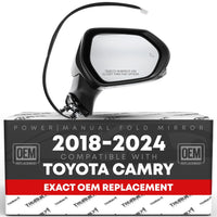 Passenger Side Mirror - Compatible with 2018-2024 Toyota Camry - Powered Adjustment, Heated, Turn Signal, Blind Spot Detection, Manual Folding, Convex Glass - Black, 7H7P - OEM 8791006840, TO1321368 - Passenger Side Mirror