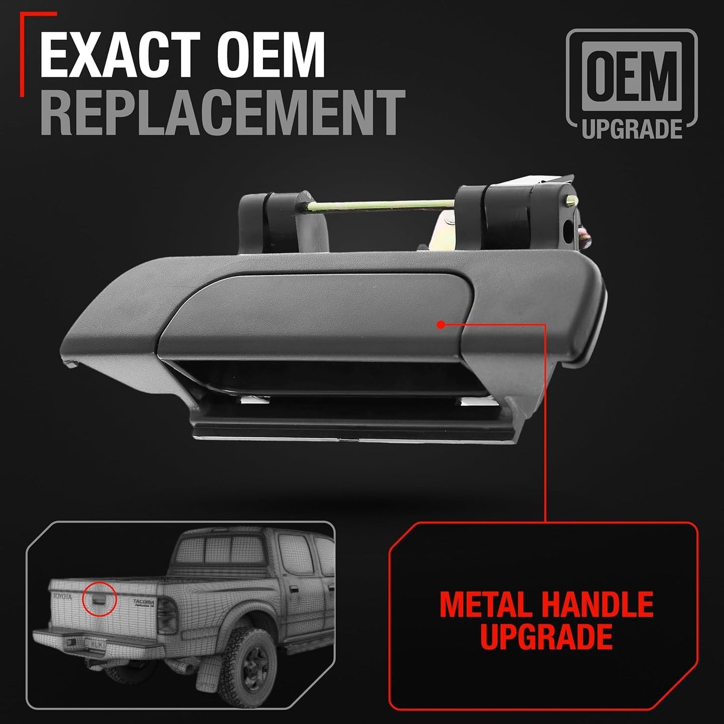 1995-2004 Toyota Tacoma Tailgate Handle Assembly - Upgraded Metal Liftgate Latch Textured Black - Tailgate Handle (Metal)