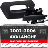 2002-2006 Chevrolet Avalanche Tailgate Handle Assembly Replacement - Textured Black Liftgate Latch Handle - Black Handle and Bezel