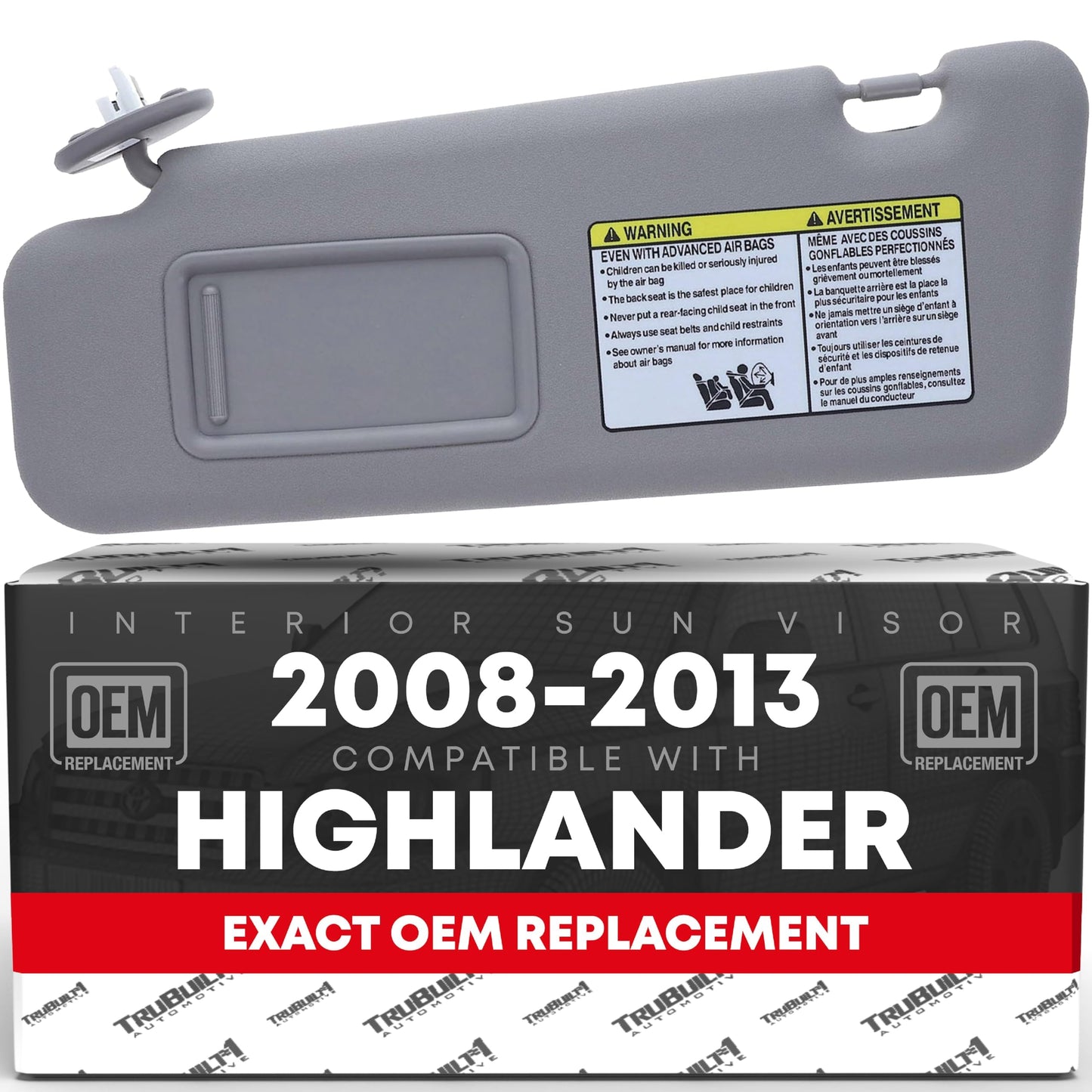 2008-2013 Toyota Highlander Sun Visor Replacement Left Driver Side - Gray with Mirror - Gray,Driver