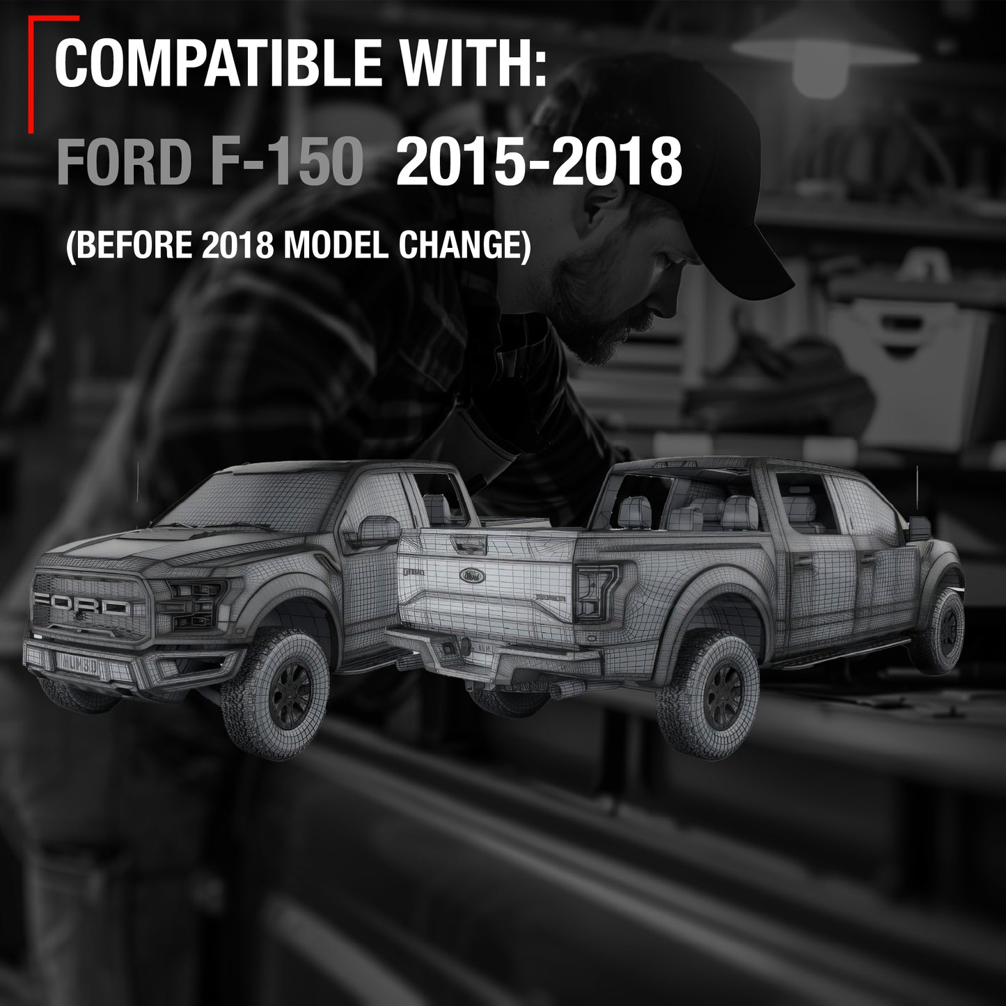 T1A Tailgate Handle Latch Replacement, Upgraded Metal - Compatible with 2015-2018 Ford F-150 (Before Model Change) - Exterior Tailgate Assembly, All Chrome w/Keyhole - OEM FL3Z-9943400-HA-ACHMT