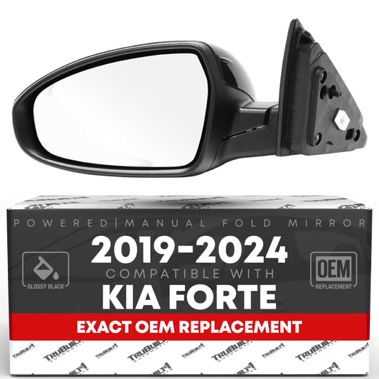 Kia Forte Side Mirror, Driver Side - Powered, Manual Fold, Flat Glass, Smooth Black - Driver Side Mirror