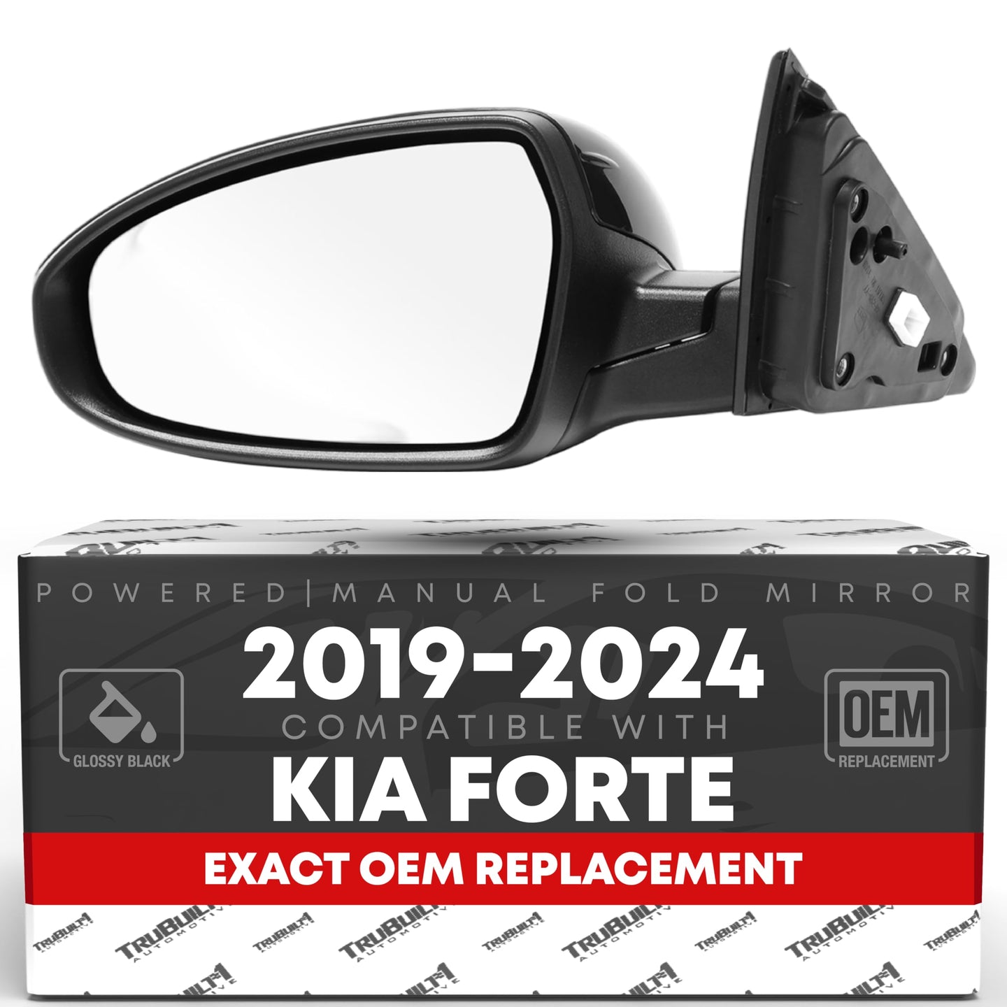 2019-2024 Kia Forte Driver Side Mirror Replacement Powered Manual Fold Flat Glass Smooth Black - Driver Side Mirror