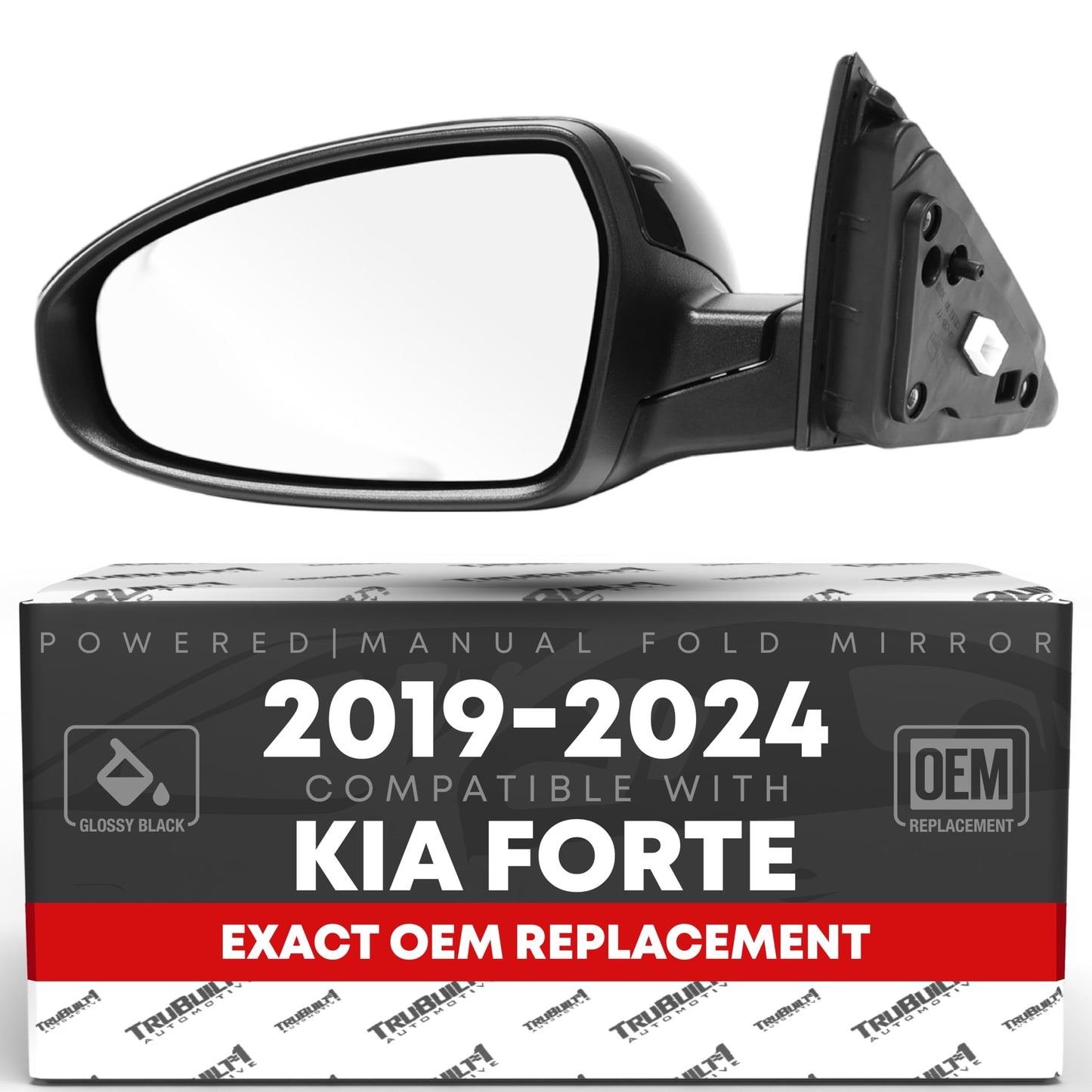 2019-2024 Kia Forte Driver Side Mirror Replacement Powered Manual Fold Flat Glass Smooth Black - Driver Side Mirror