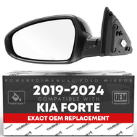 2019-2024 Kia Forte Driver Side Mirror Replacement Powered Manual Fold Flat Glass Smooth Black - Driver Side Mirror