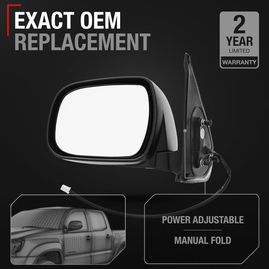 2005-2011 Toyota Tacoma Driver Side Mirror Replacement - Powered Adjustment Manual Folding Flat Glass Textured Black - Driver Side Mirror