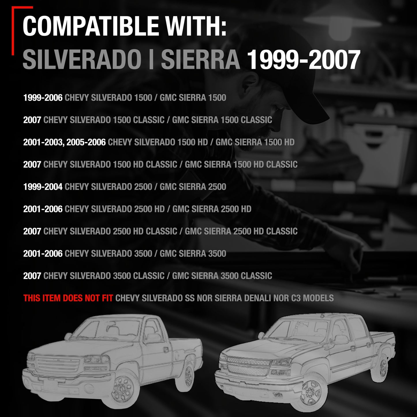 1999-2007 Chevrolet Silverado 1500 2500 3500 GMC Sierra 1500 2500 3500 Tailgate Handle Latch with Improved Bezel Trim and Rod Clips - Upgraded Metal - Metal Handle + Improved Bezel