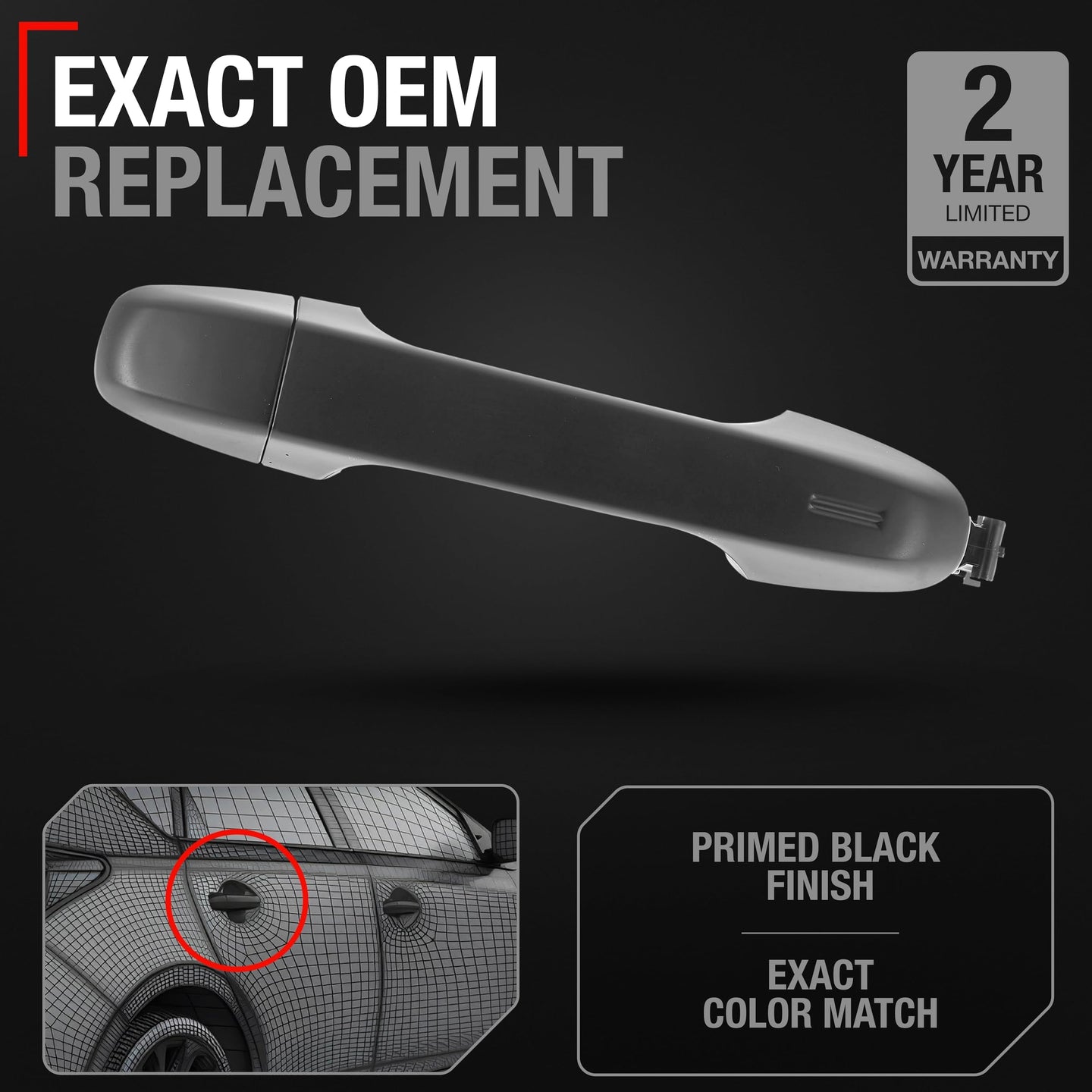 2012-2020 Toyota Yaris Prius C Camry Auris 86 C-HR Subaru BRZ Scion FR-S iM Exterior Rear Driver or Passenger Door Handle - Primed Black - Rear Driver & Passenger Door Handle