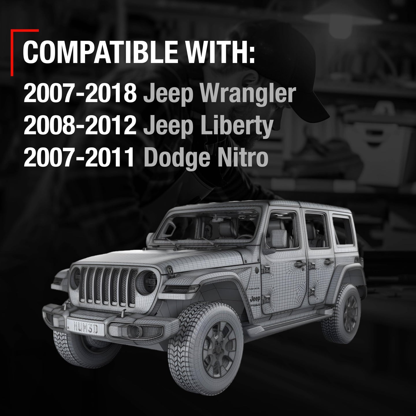 2007-2018 Jeep Wrangler Liberty 2007-2011 Dodge Nitro Exterior Front/Rear Driver & Passenger Door Handle - Textured Black - 1 Pack