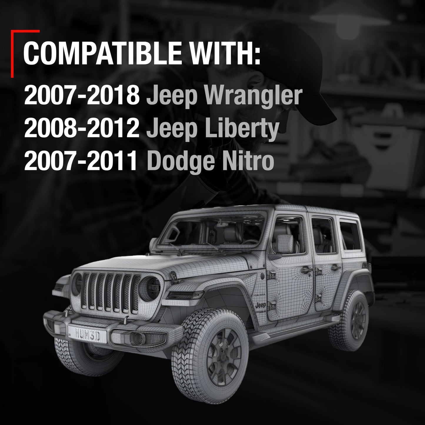 2007-2018 Jeep Wrangler Liberty 2007-2011 Dodge Nitro Exterior Front/Rear Driver & Passenger Door Handle - Textured Black - 1 Pack