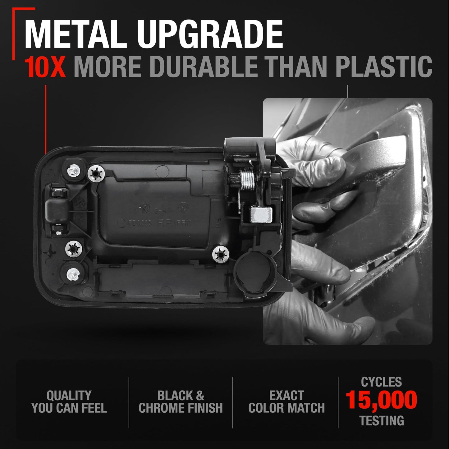 2004-2014 Ford F-150 Lobo Lincoln Mark LT Exterior Rear Passenger Door Handle, Upgraded Metal - Chrome and Black - Rear Passenger Handle