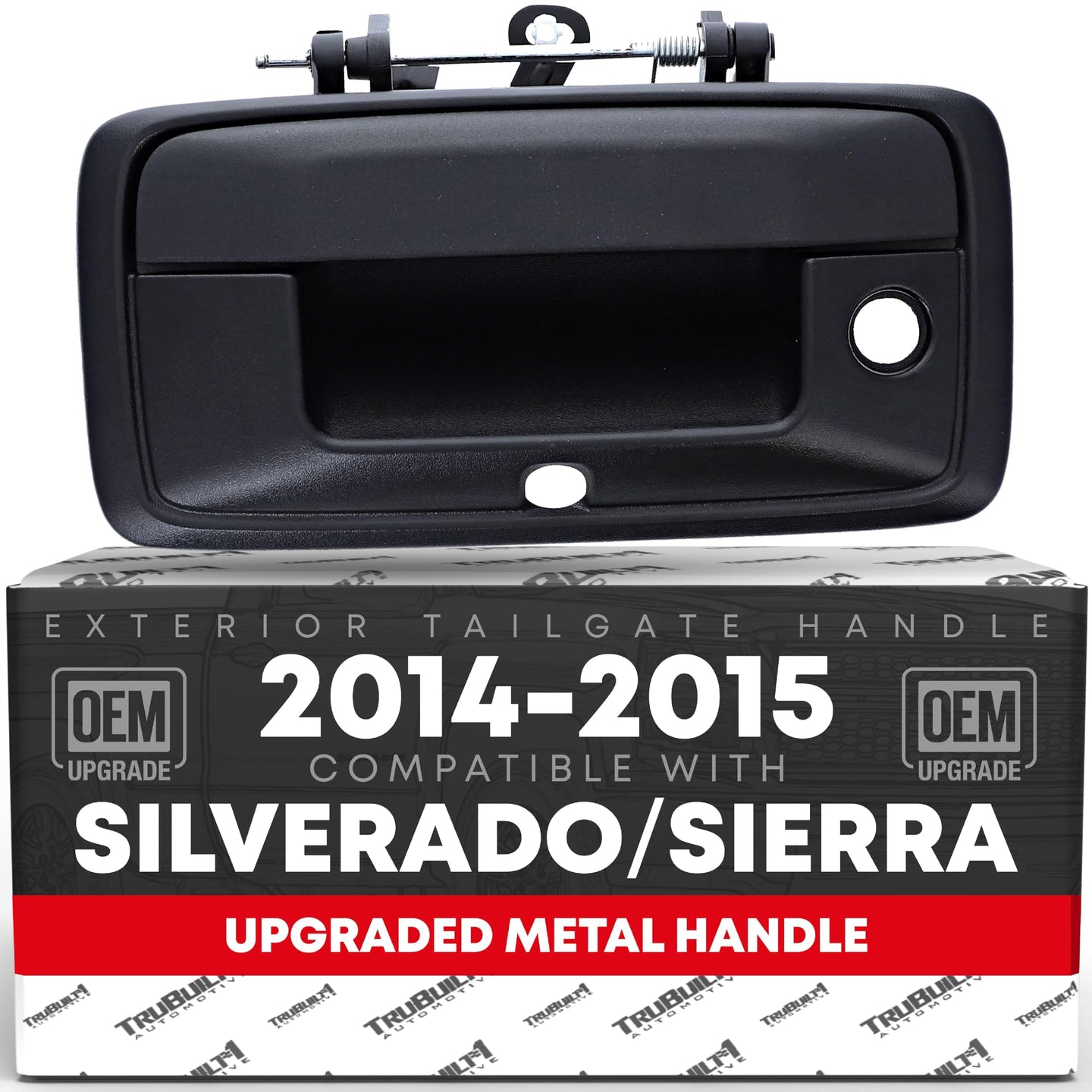 T1A Tailgate Handle Assembly, Upgraded Metal - Compatible with 2014-2015 Chevrolet Silverado, GMC Sierra - Liftgate Latch Handle - Textured Black, w/Camera Hole - OEM 23448681, 23128692, 23156952 - Black Metal Tailgate