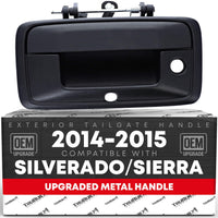 T1A Tailgate Handle Assembly, Upgraded Metal - Compatible with 2014-2015 Chevrolet Silverado, GMC Sierra - Liftgate Latch Handle - Textured Black, w/Camera Hole - OEM 23448681, 23128692, 23156952 - Black Metal Tailgate