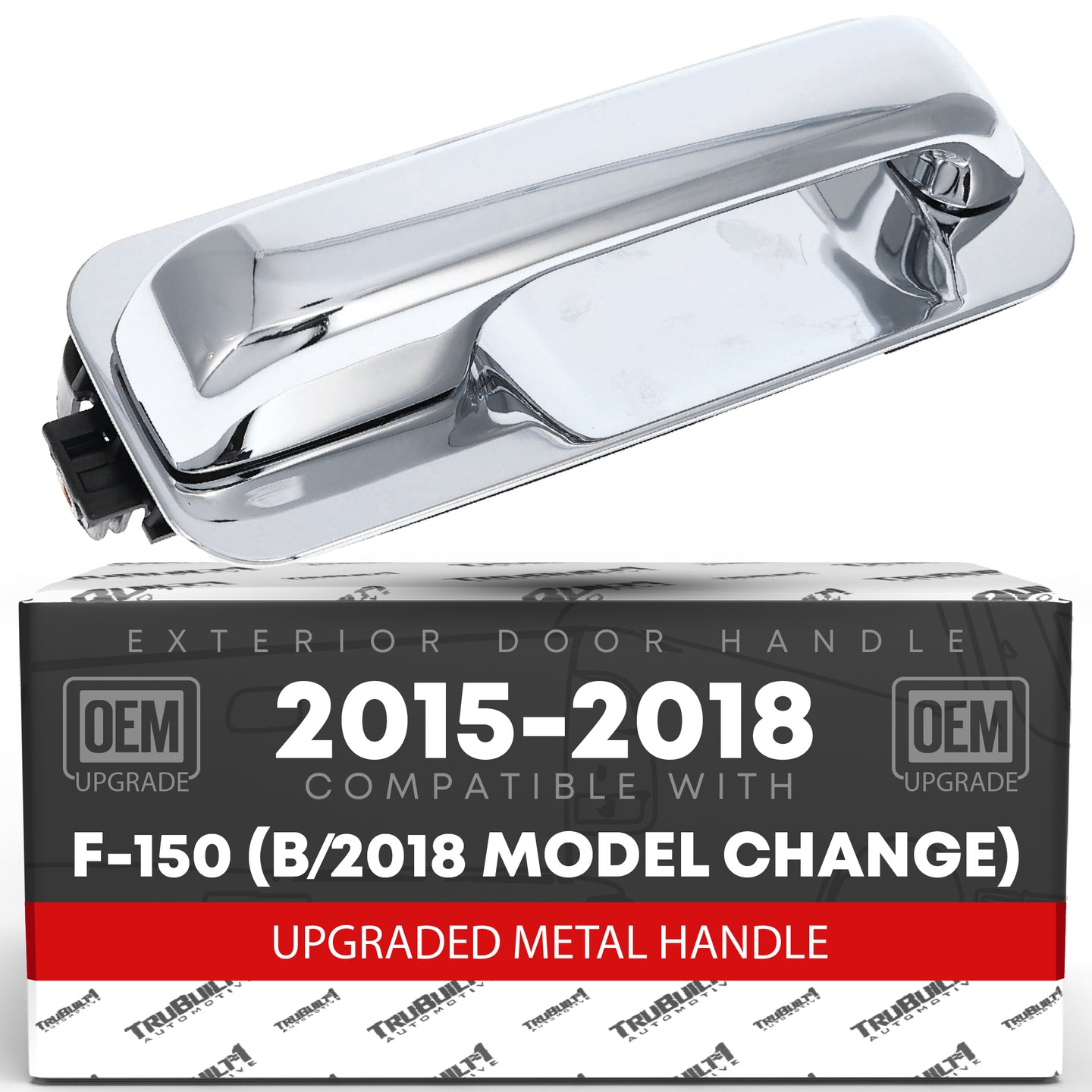 T1A Exterior Front Passenger Door Handle, Upgraded Metal - Compatible with 2015-2018 Ford F-150 (Before Model Change) - All Chrome - OEM FL3Z-1522404-AA-ACHMT, 97932 - Front Passenger Side Handle