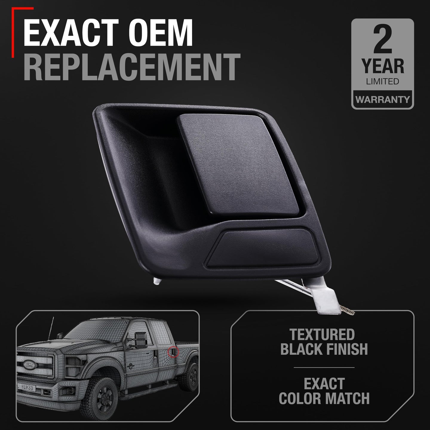 1999-2015 Ford Super Duty Rear Driver Door Handle Replacement - Crew Cab Configuration - Textured Black - Rear Driver Door