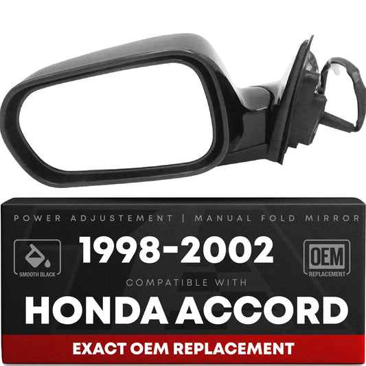 Driver Side Power Adjustable Side View Mirror - Compatible with 1998-2002 Honda Accord - Power Adjust, Non-Heated, Manual Folding - Paintable Smooth Housing - OEM 76250S84A31ZB