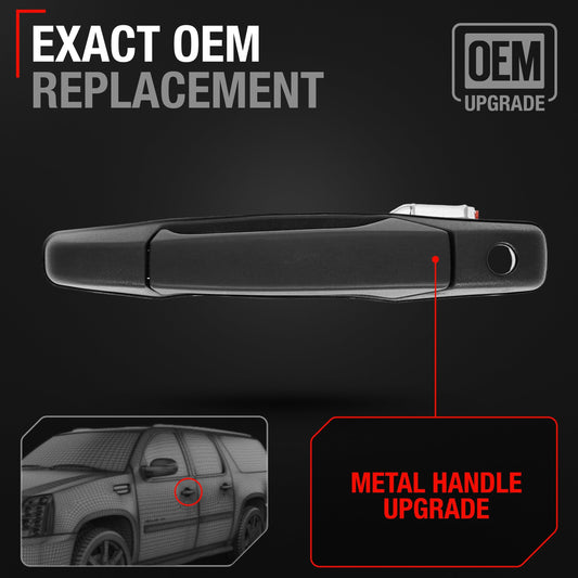 2007-2014 Chevrolet Silverado GMC Sierra 1500 2500 3500 Cadillac Escalade Exterior Front Driver Door Handle Upgraded Metal - Textured Black - Front Driver Side Handle
