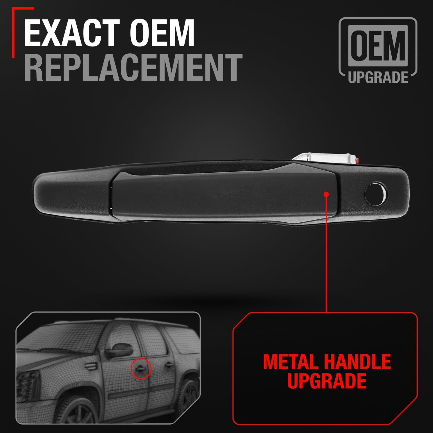2007-2014 Chevrolet Silverado GMC Sierra 1500 2500 3500 Cadillac Escalade Exterior Front Driver Door Handle Upgraded Metal - Textured Black - Front Driver Side Handle