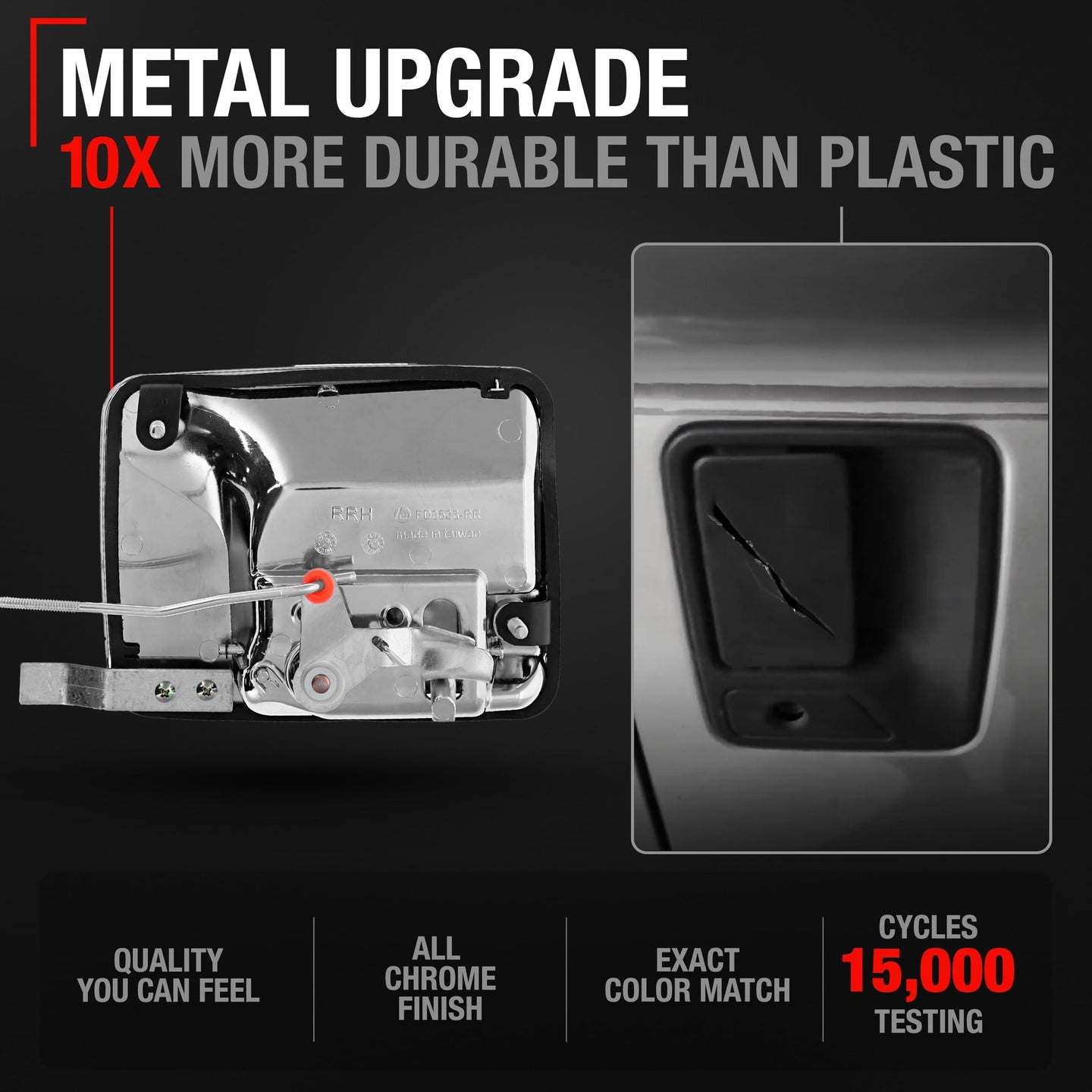 1999-2016 Ford F-250 F-350 F-450 F-550 F-650 Excursion Exterior Front or Rear Passenger Door Handle Replacement, Upgraded Metal - All Chrome - Front or Rear Passenger Side Handle