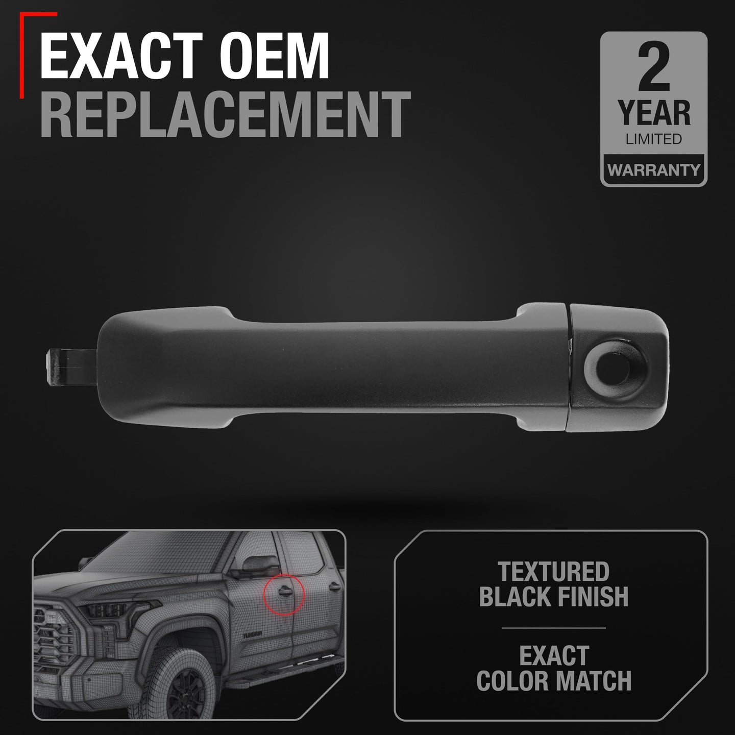 Toyota Tundra Front Driver Door Handle - Textured Black with Keyhole, Exterior Metal Upgrade - Front Driver Side Handle