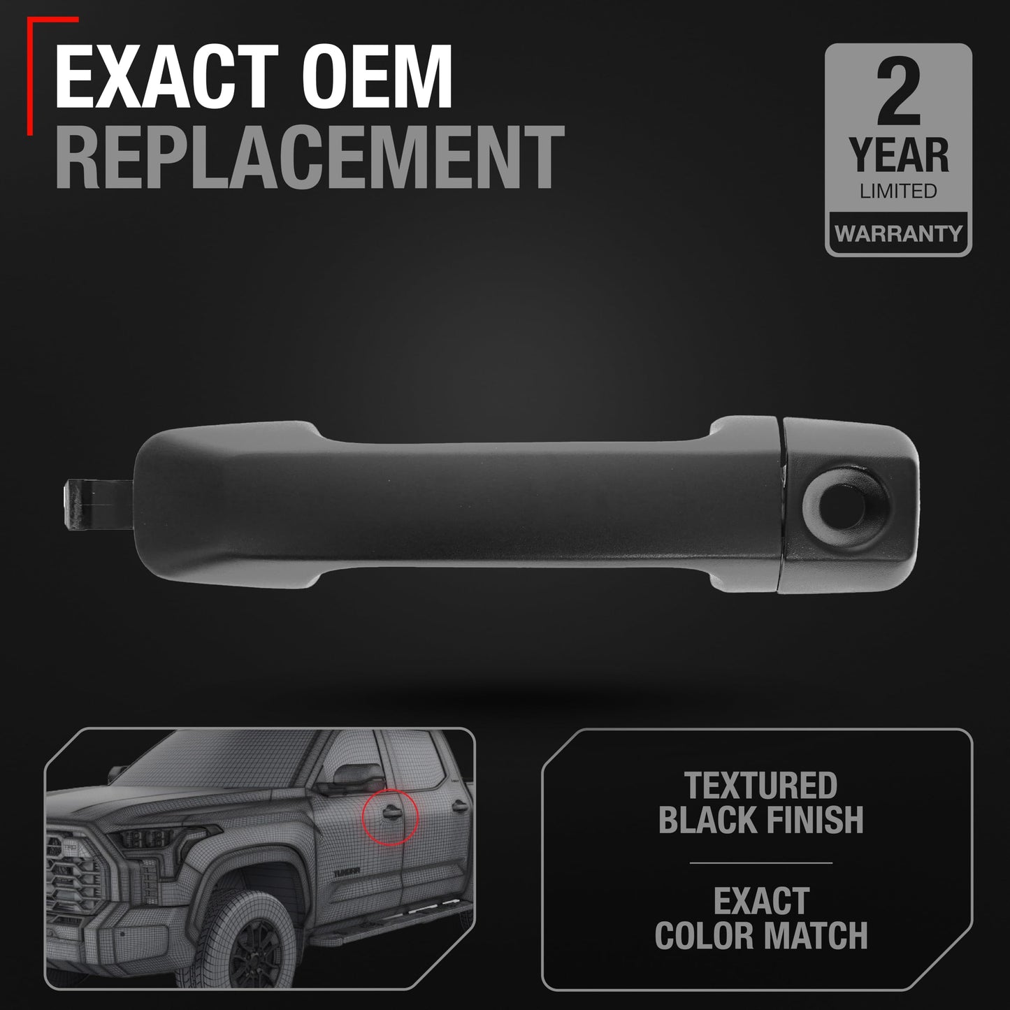 Toyota Tundra Front Driver Door Handle - Textured Black with Keyhole, Exterior Metal Upgrade - Front Driver Side Handle