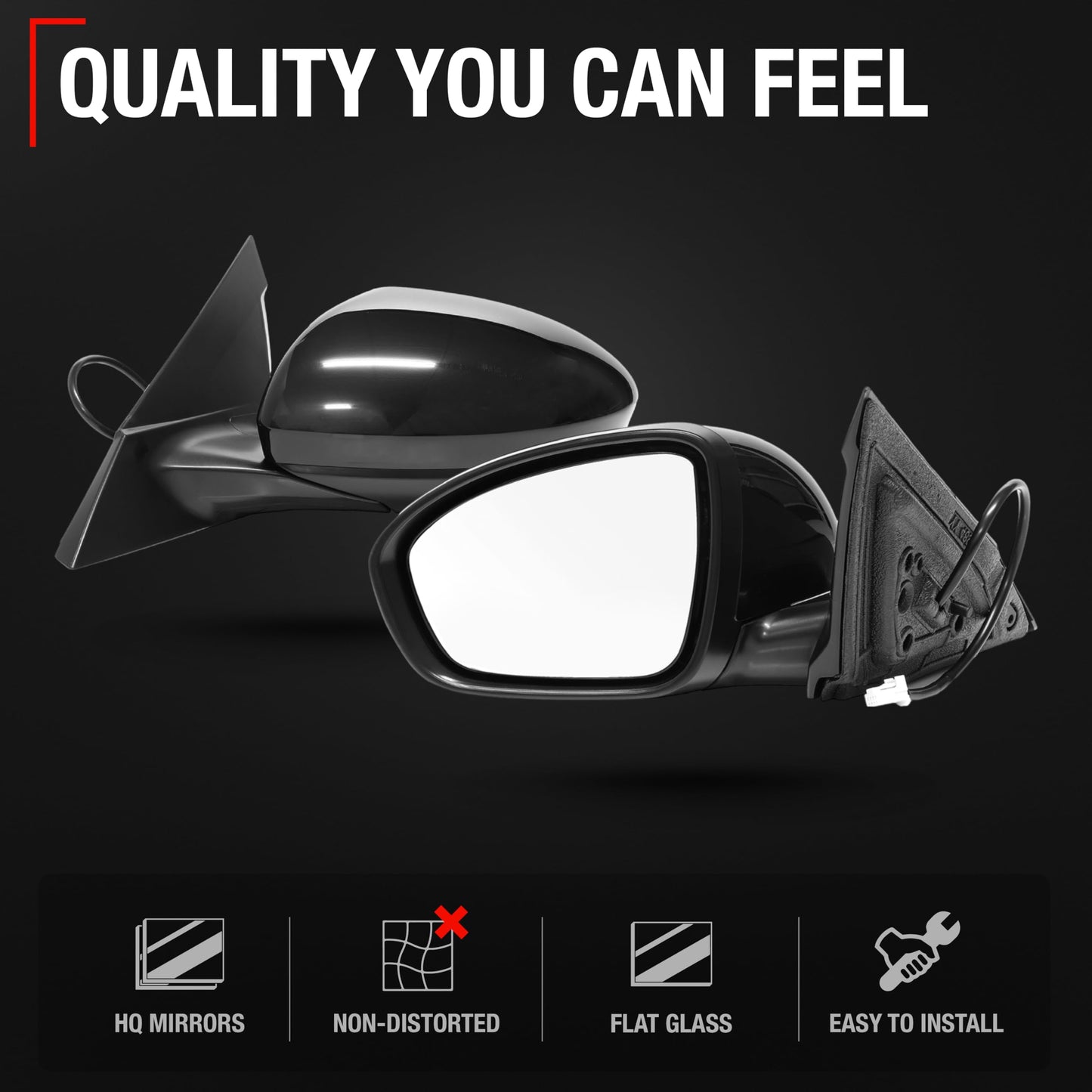 2019-2024 Nissan Altima Driver Side Mirror Replacement Powered Manual Fold Flat Glass Smooth Black