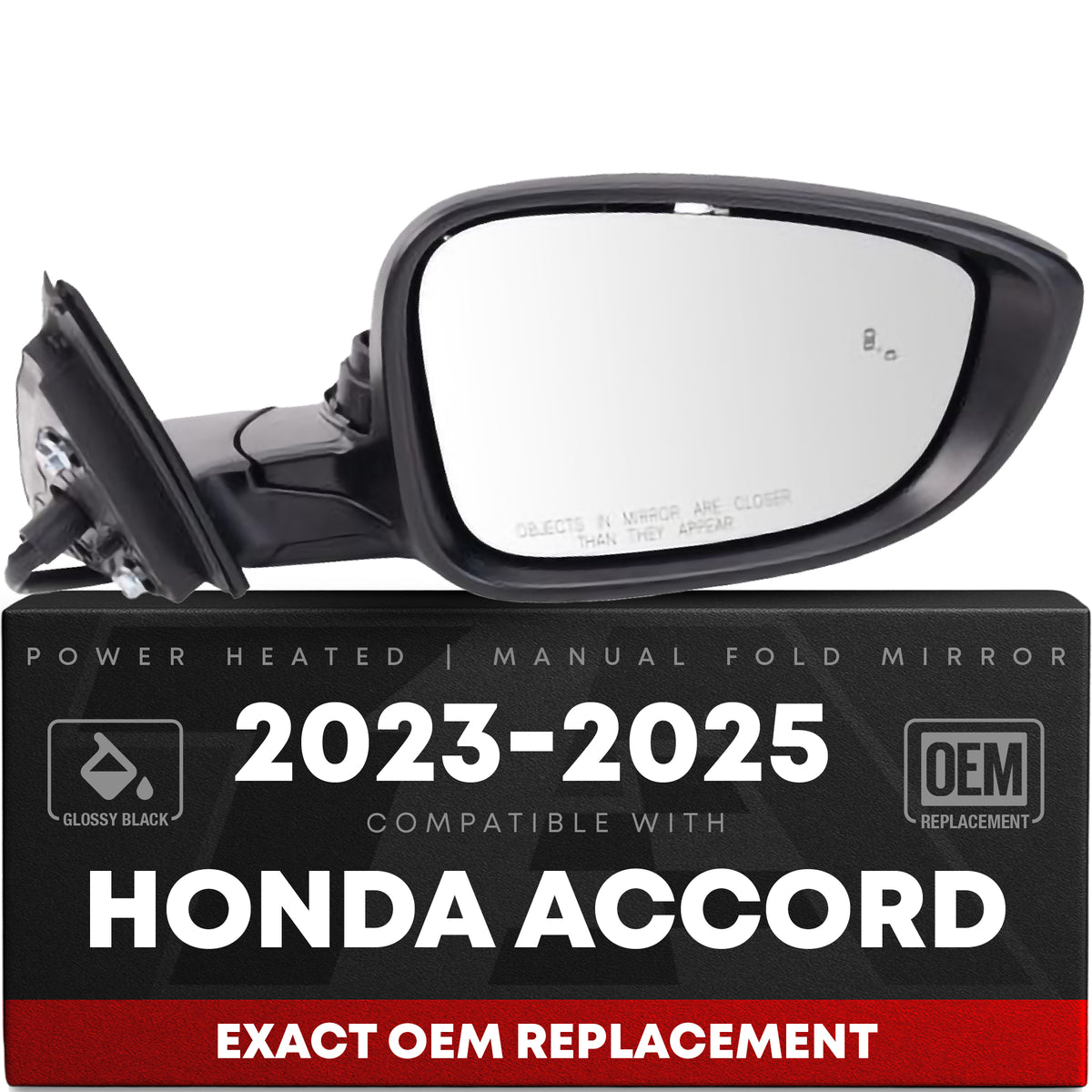 Passenger Side Power Side View Mirror with Integrated Turn Signal - Compatible with 2023-2025 Honda Accord - Power Adjust, Turn Signal, Manual Folding - Paintable Textured Black - OEM 76208-30B-A01 - Passenger Side Mirror