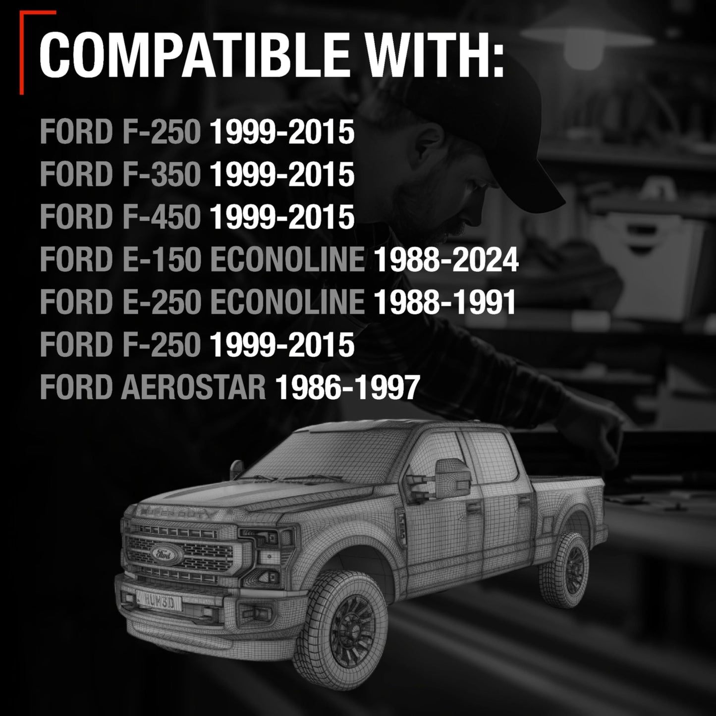 1992-2015 Ford F-250; 1992-2015 F-350; 1992-2015 Ford F-450; 1988-2024 E-150 Interior Front/Rear Driver Door Handle, Upgraded Metal - All Chrome - Front or Rear Driver Side Handle