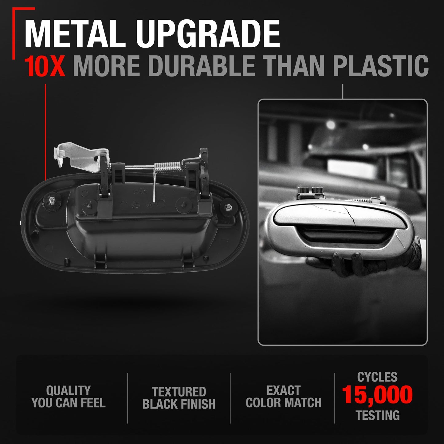 1997-2003 Ford F-150; 1997-1999 Ford F-250; 1998-2003 Ford Lobo Exterior Rear Driver Door Handle, Upgraded Metal - Textured Black - Rear Driver Side Handle