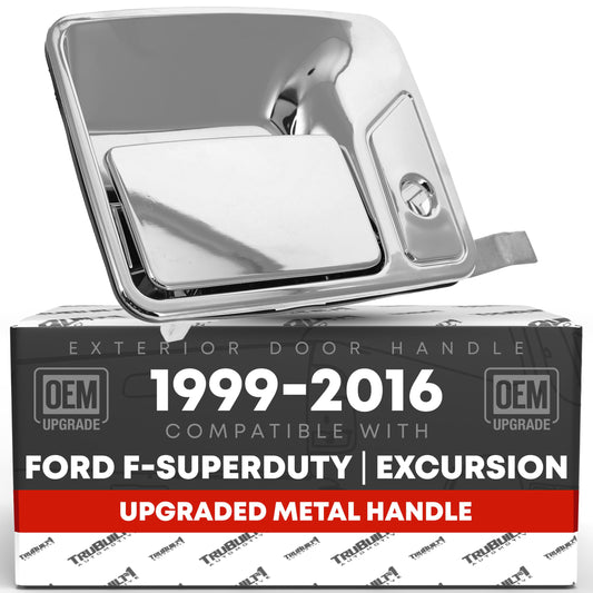 Exterior Front Passenger Door Handle, Upgraded Metal - Compatible with 1999-2016 Ford F-250 F-350 F-450 F-550 F-650 Super Duty; 00-05 Excursion - All Chrome w/ Keyhole - OEM 7C3Z-2522404-ACHMT, 79307 - Front Passenger Side Handle