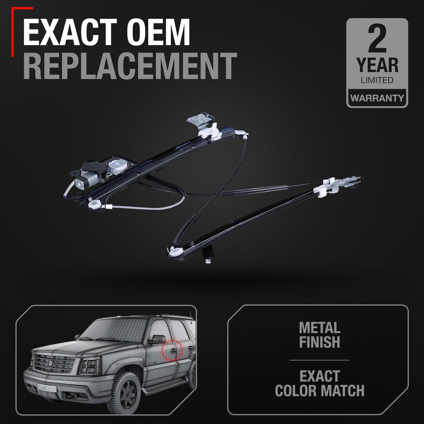 2000-2007 Chevrolet Avalanche Rear Passenger Side Power Window Regulator w/ Motor - Rear Passenger Side Window